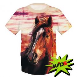 Дитяча 3D футболка Horse at sunset - PrintSalon