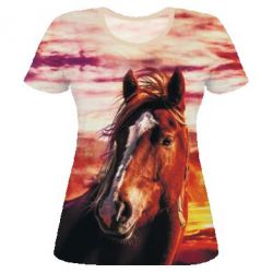 Жіноча 3D футболка Horse at sunset - PrintSalon