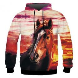 Чоловіче 3D худі Horse at sunset - PrintSalon
