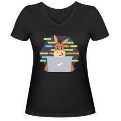 Женская футболка с V-образным вырезом Horse hacker - PrintSalon