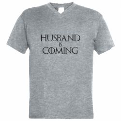 Мужская футболка  с V-образным вырезом Husband is coming-PrintSalon Мужская футболка  с V-образным вырезом Husband is coming