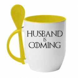 Чашка с ложкой Husband is coming - PrintSalon