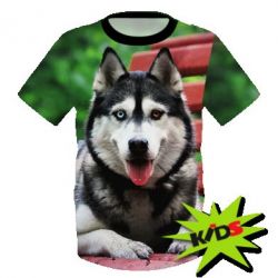 Дитяча 3D футболка Husky on the bench