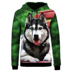 Жіноче 3D худі Husky on the bench-PrintSalon Жіноче 3D худі Husky on the bench