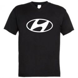 Мужская футболка  с V-образным вырезом Hyundai logo - PrintSalon