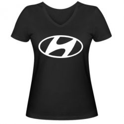 Женская футболка с V-образным вырезом Hyundai logo - PrintSalon