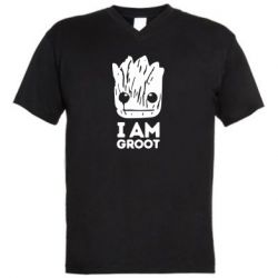 Мужская футболка  с V-образным вырезом I am Groot text - PrintSalon