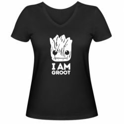 Женская футболка с V-образным вырезом I am Groot text - PrintSalon
