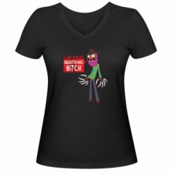 Женская футболка с V-образным вырезом I am yours nightmare BITCH - PrintSalon