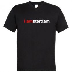 Мужская футболка  с V-образным вырезом I amsterdam-PrintSalon Мужская футболка  с V-образным вырезом I amsterdam