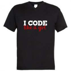 Мужская футболка  с V-образным вырезом I code like a girl - PrintSalon