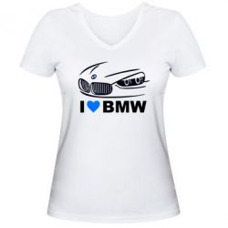 Женская футболка с V-образным вырезом I love BMW 2 - PrintSalon