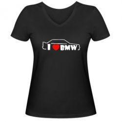 Женская футболка с V-образным вырезом I love BMW - PrintSalon