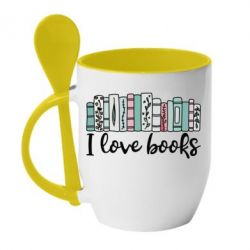 Чашка с ложкой I love books - PrintSalon