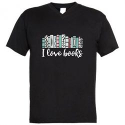 Мужская футболка  с V-образным вырезом I love books - PrintSalon