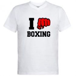 Мужская футболка  с V-образным вырезом I love boxing - PrintSalon