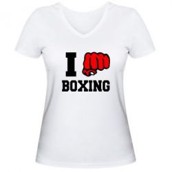 Женская футболка с V-образным вырезом I love boxing - PrintSalon