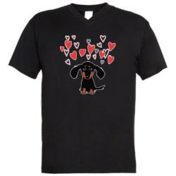 Мужская футболка  с V-образным вырезом I love dachshund