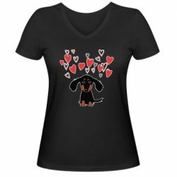 Женская футболка с V-образным вырезом I love dachshund - PrintSalon