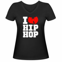 Женская футболка с V-образным вырезом I love Hip-hop Wu-Tang-PrintSalon Женская футболка с V-образным вырезом I love Hip-hop Wu-Tang