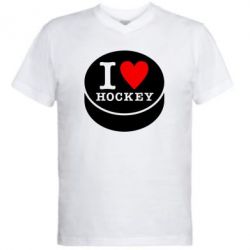 Мужская футболка  с V-образным вырезом I love hockey - PrintSalon