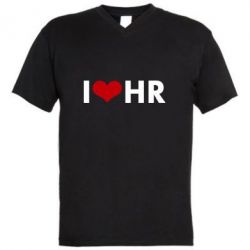 Мужская футболка  с V-образным вырезом I love HR - PrintSalon