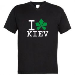 Мужская футболка  с V-образным вырезом I love Kiev - с листиком - PrintSalon
