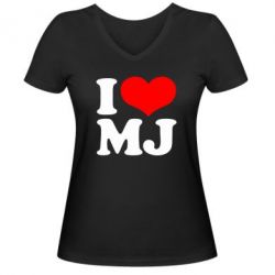 Женская футболка с V-образным вырезом I love MJ - PrintSalon