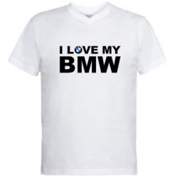 Мужская футболка  с V-образным вырезом I love my BMW - PrintSalon