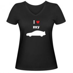 Женская футболка с V-образным вырезом I love my car - PrintSalon
