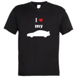 Мужская футболка  с V-образным вырезом I love my car - PrintSalon