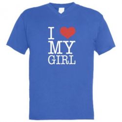 Мужская футболка  с V-образным вырезом I love my girl - PrintSalon