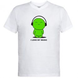 Чоловіча футболка з V-подібним вирізом я люблю мою музику - PrintSalon