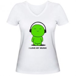 Жіноча футболка з V-подібним вирізом я люблю мою музику - PrintSalon