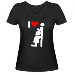 Женская футболка с V-образным вырезом I love oral - PrintSalon
