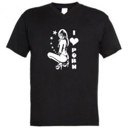 Мужская футболка  с V-образным вырезом I love Porn - PrintSalon
