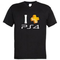 Мужская футболка  с V-образным вырезом I love PS4 - PrintSalon