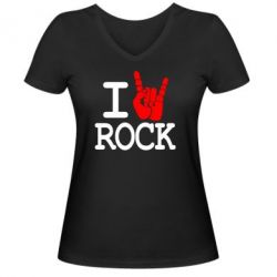 Женская футболка с V-образным вырезом I love rock - PrintSalon