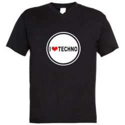 Чоловіча футболка з V-подібним вирізом I love techno music - PrintSalon
