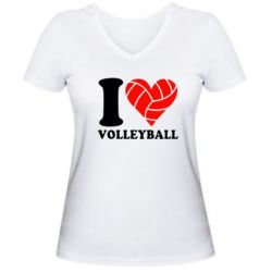 Женская футболка с V-образным вырезом I love volleyball - PrintSalon