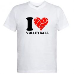 Мужская футболка  с V-образным вырезом I love volleyball - PrintSalon