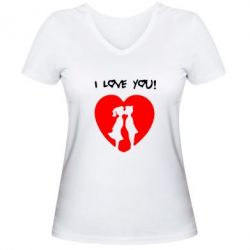 Женская футболка с V-образным вырезом I love you - PrintSalon