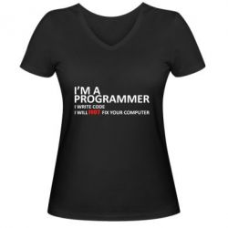 Женская футболка с V-образным вырезом I'm a programmer - PrintSalon