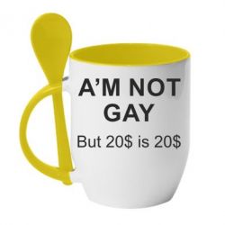Чашка с ложкой I'm not gay, but 20$ is 20$ - PrintSalon