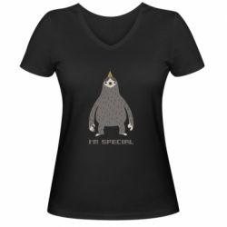 Женская футболка с V-образным вырезом I'm special Sloth - PrintSalon