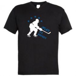 Мужская футболка  с V-образным вырезом I play hockey - PrintSalon