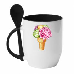 Чашка с ложкой Ice cream flowers - PrintSalon
