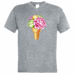 Мужская футболка  с V-образным вырезом Ice cream flowers - PrintSalon