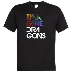 Мужская футболка  с V-образным вырезом Imagine Dragons and space - PrintSalon