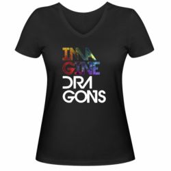 Женская футболка с V-образным вырезом Imagine Dragons and space - PrintSalon
